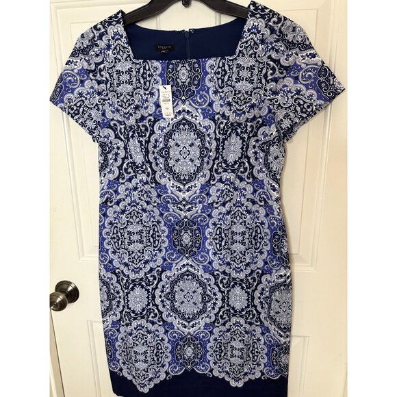 NWT Talbots Blue & White Paisley Print Sheath Dress 10P Petite Officecore Preppy - Picture 7 of 10